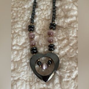 Hematite Pink Heart Necklace